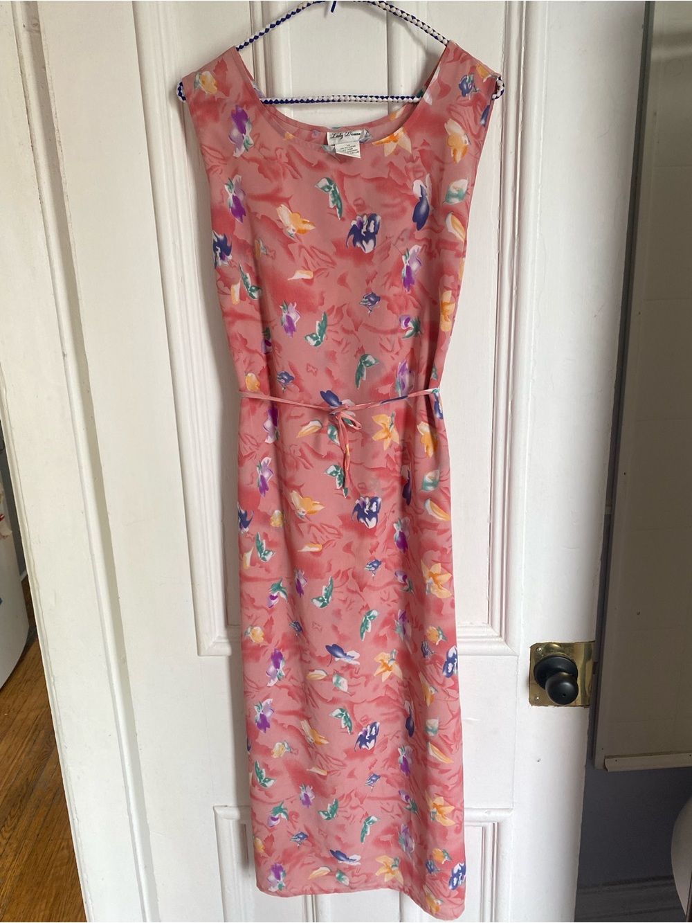 Vintage Pink Floral Sleeveless Midi Dress